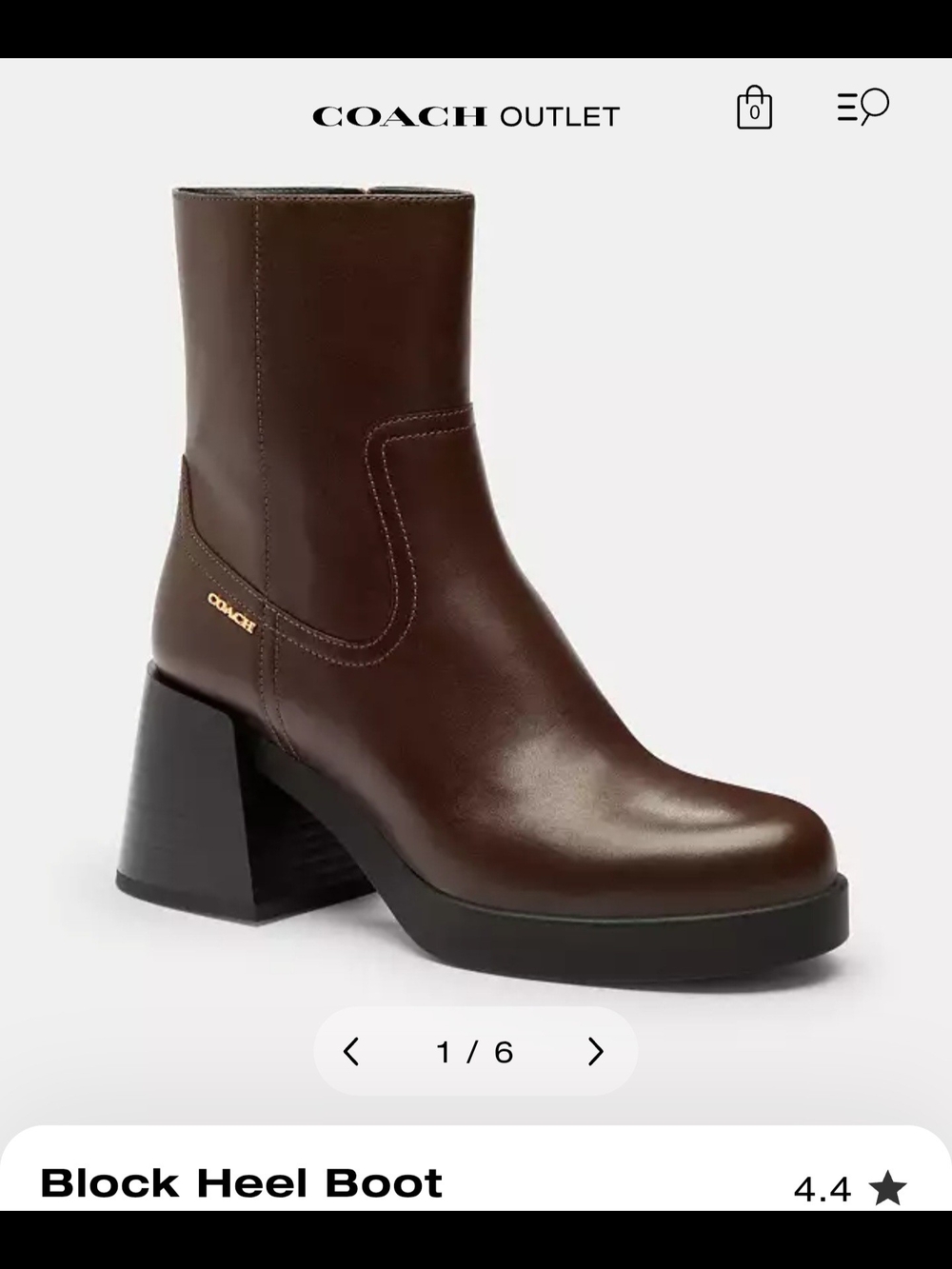 Coach Chocolate Brown Leather Block Heel Ankle Boot